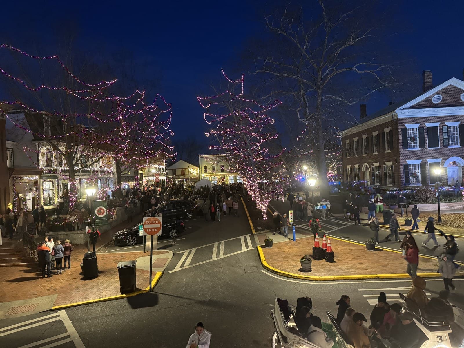 Dahlonega, Georgia main street — holiday lights, carriage rides, and mountain town charm